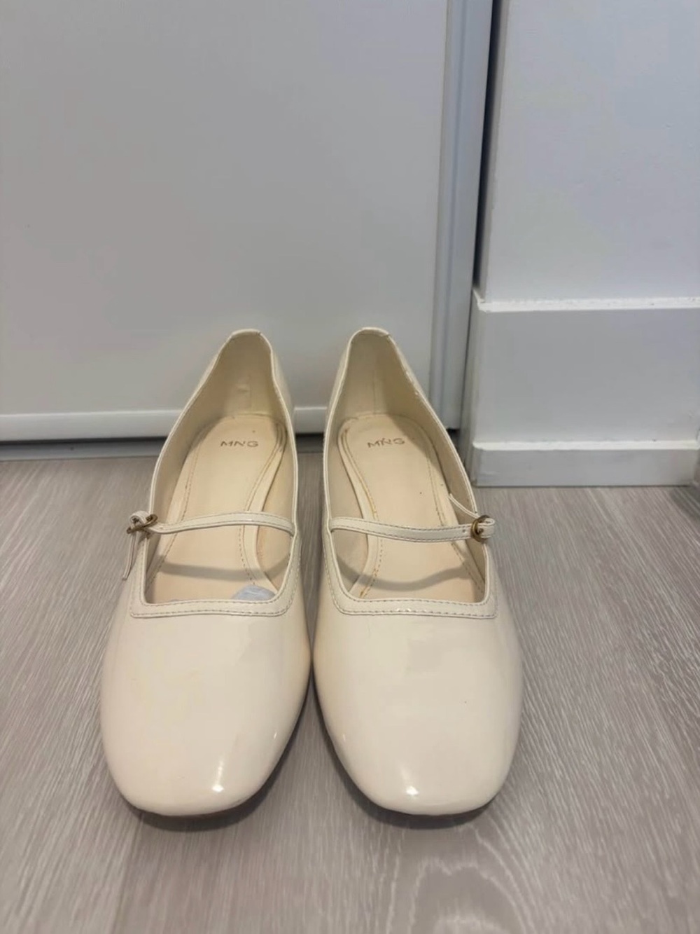 Mango Cream Patent Mary Jane Flats with Buckle Strap